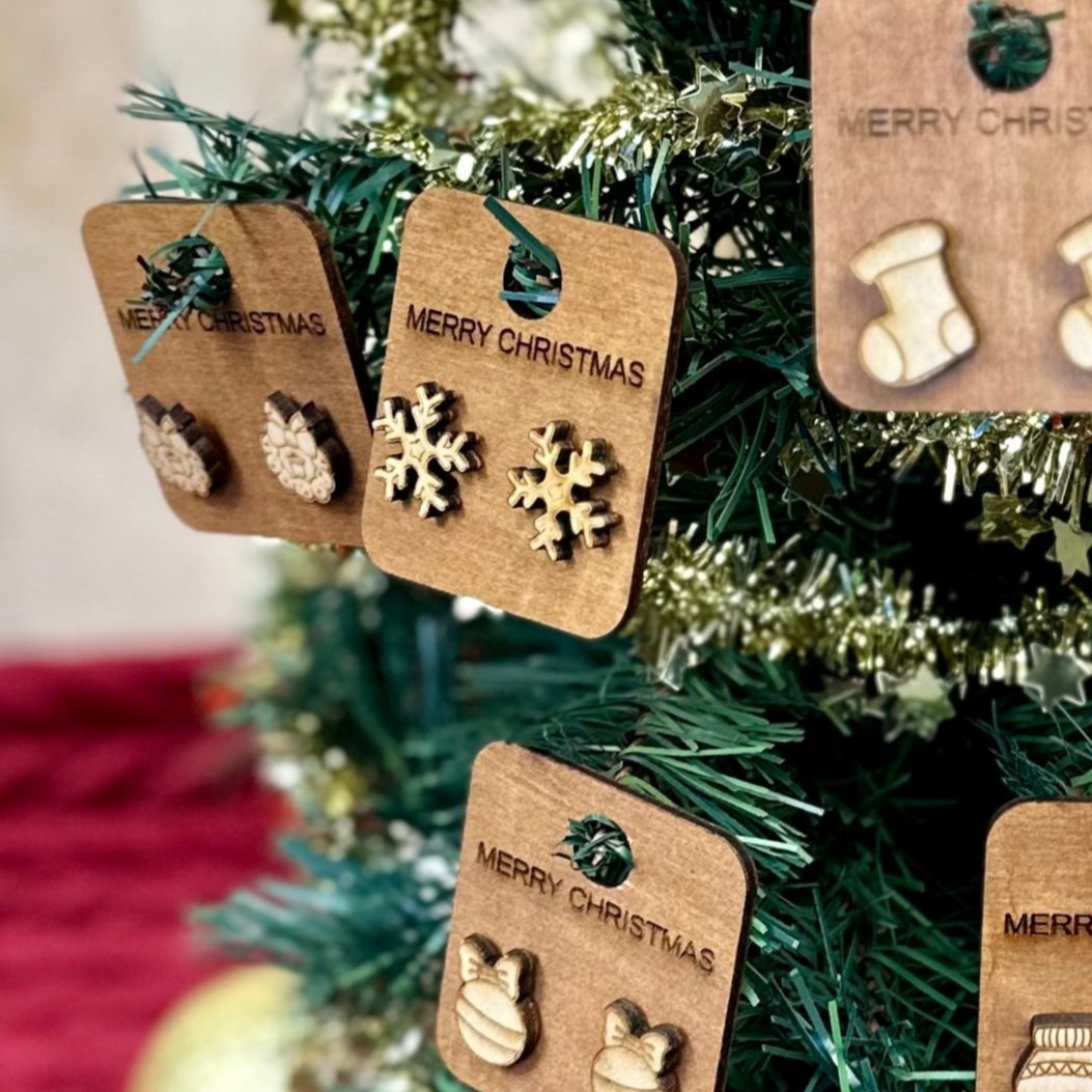 Wooden Christmas Earrings